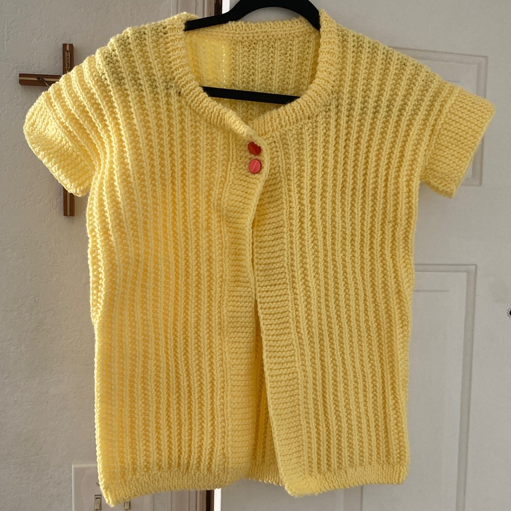 Yellow Knit Short Sleeve Cardigan